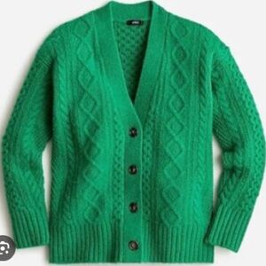 J.Crew Cable-Knit Stretch Cardigan Sweater-NWT-Bright Kelly Green-Size MEDIUM